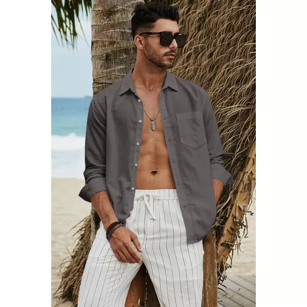 JMIERR Mens Cotton Linen Casual Stylish Button Down Shirt Long Sleeve Dress Shirts