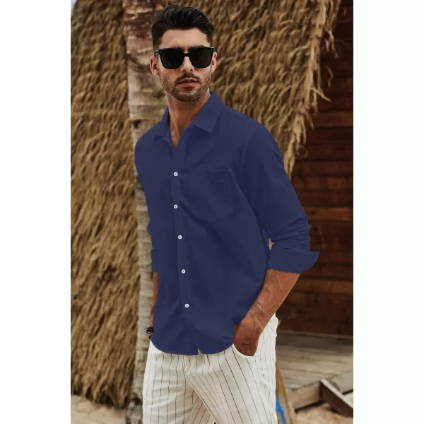 JMIERR Mens Cotton Linen Casual Stylish Button Down Shirt Long Sleeve Dress Shirts