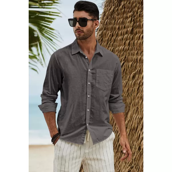 JMIERR Mens Cotton Linen Casual Stylish Button Down Shirt Long Sleeve Dress Shirts