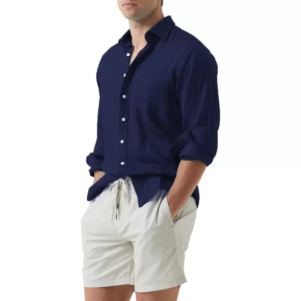 JMIERR Mens Cotton Linen Casual Stylish Button Down Shirt Long Sleeve Dress Shirts