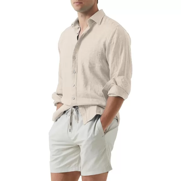 JMIERR Mens Cotton Linen Casual Stylish Button Down Shirt Long Sleeve Dress Shirts