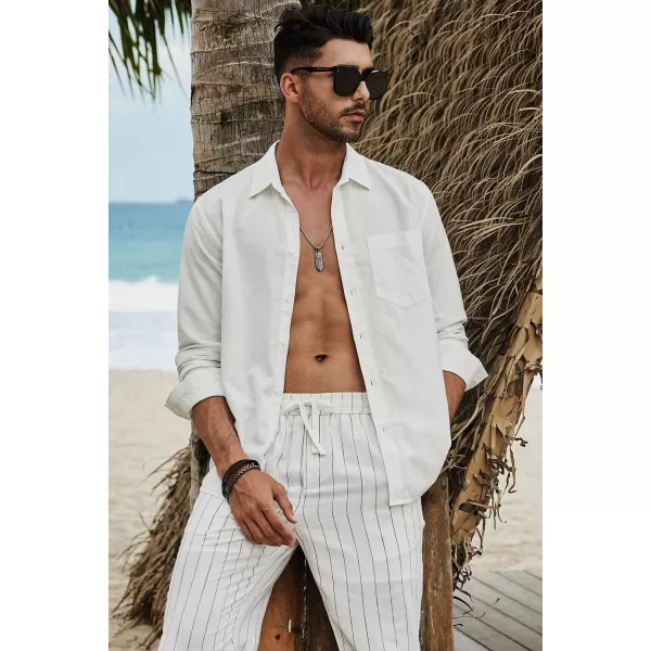 JMIERR Mens Cotton Linen Casual Stylish Button Down Shirt Long Sleeve Dress Shirts