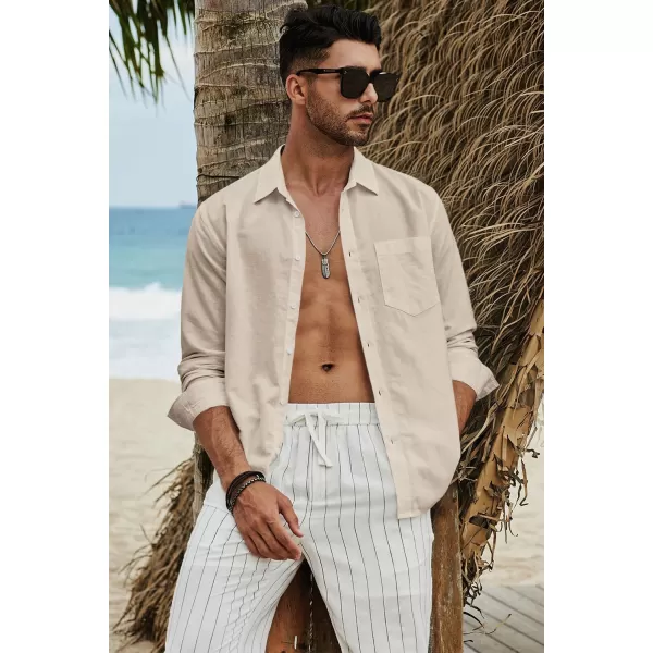 JMIERR Mens Cotton Linen Casual Stylish Button Down Shirt Long Sleeve Dress Shirts