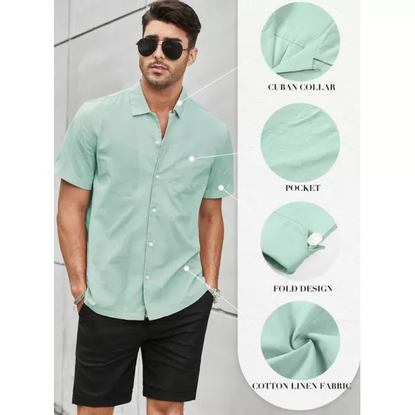 JMIERR Mens Cotton Linen Guayabera Shirts Casual Button Up Short Sleeve Summer Beach Shirt)