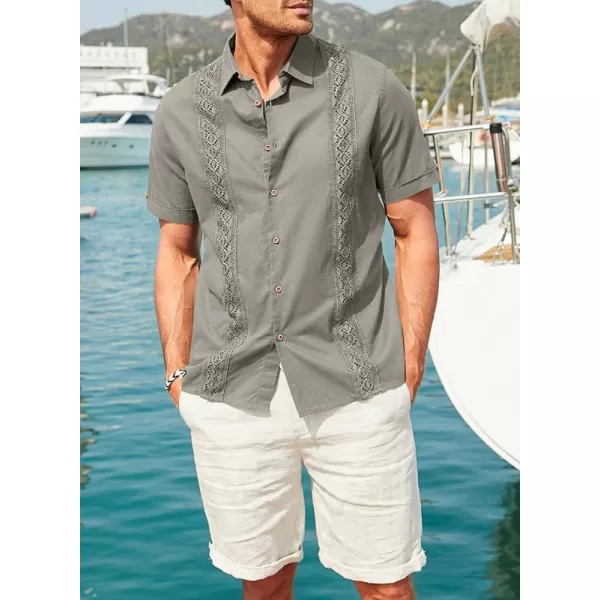 JMIERR Mens Cotton Linen Guayabera Shirts Casual Button Up Short Sleeve Summer Beach Shirt