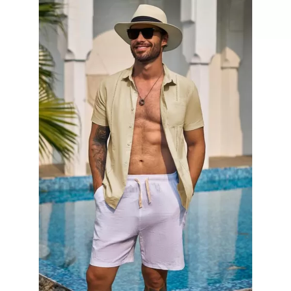 JMIERR Mens Cotton Linen Guayabera Shirts Casual Button Up Short Sleeve Summer Beach Shirt