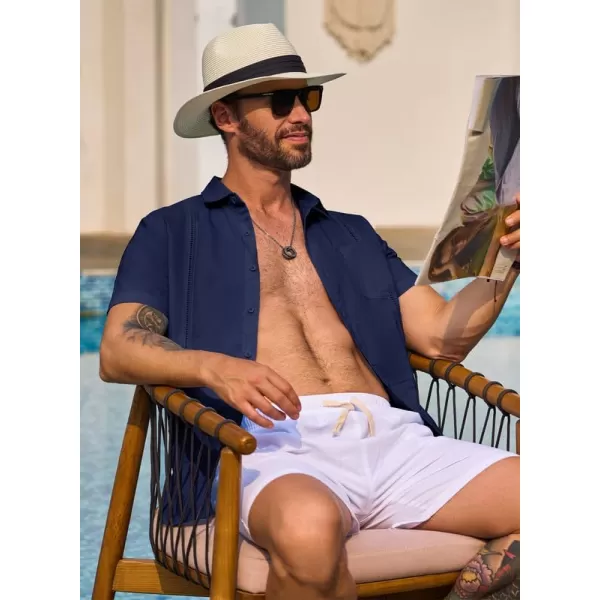 JMIERR Mens Cotton Linen Guayabera Shirts Casual Button Up Short Sleeve Summer Beach Shirt