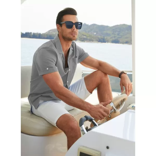 JMIERR Mens Cotton Linen Guayabera Shirts Casual Button Up Short Sleeve Summer Beach Shirt