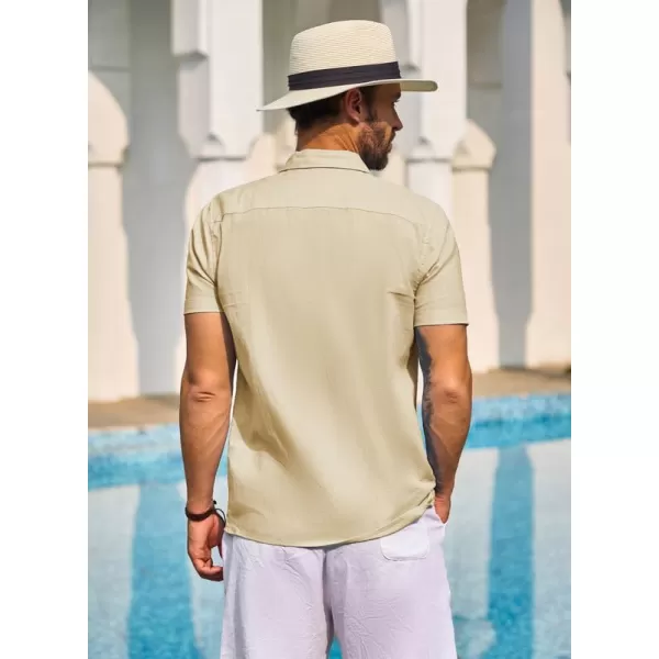 JMIERR Mens Cotton Linen Guayabera Shirts Casual Button Up Short Sleeve Summer Beach Shirt