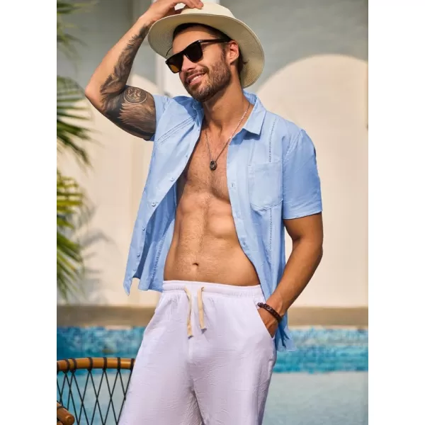 JMIERR Mens Cotton Linen Guayabera Shirts Casual Button Up Short Sleeve Summer Beach Shirt