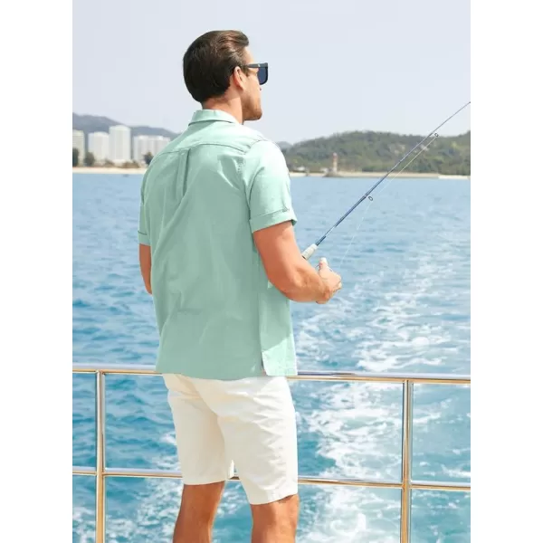 JMIERR Mens Cotton Linen Guayabera Shirts Casual Button Up Short Sleeve Summer Beach Shirt)