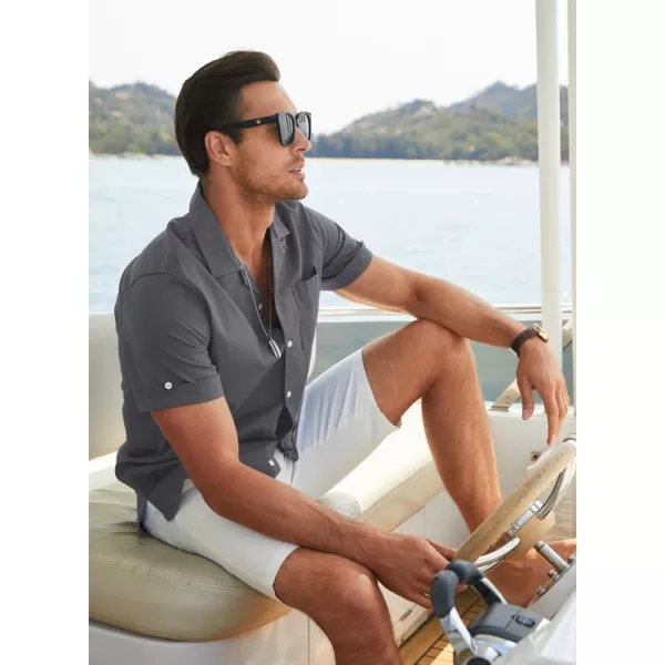 JMIERR Mens Cotton Linen Guayabera Shirts Casual Button Up Short Sleeve Summer Beach Shirt