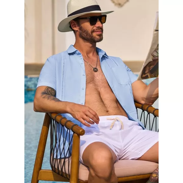 JMIERR Mens Cotton Linen Guayabera Shirts Casual Button Up Short Sleeve Summer Beach Shirt
