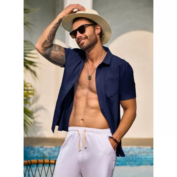 JMIERR Mens Cotton Linen Guayabera Shirts Casual Button Up Short Sleeve Summer Beach Shirt