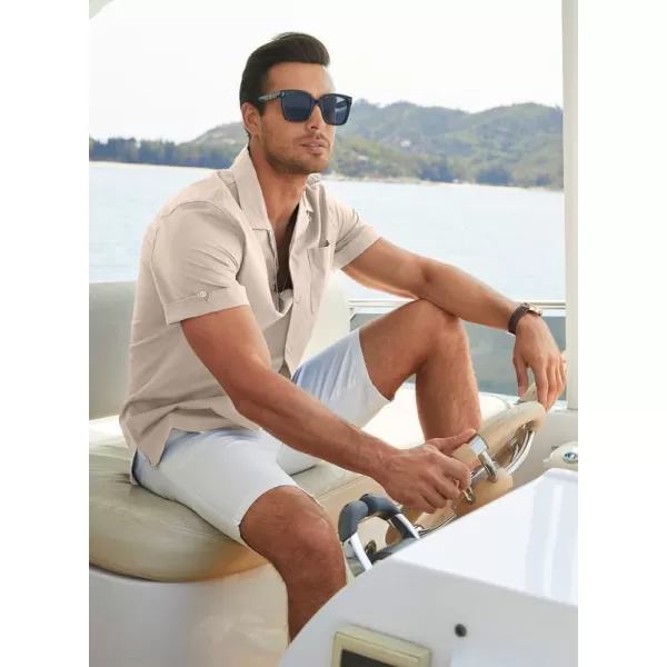 JMIERR Mens Cotton Linen Guayabera Shirts Casual Button Up Short Sleeve Summer Beach Shirt
