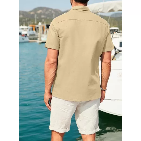 JMIERR Mens Cotton Linen Guayabera Shirts Casual Button Up Short Sleeve Summer Beach Shirt