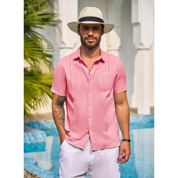 JMIERR Mens Cotton Linen Guayabera Shirts Casual Button Up Short Sleeve Summer Beach Shirt