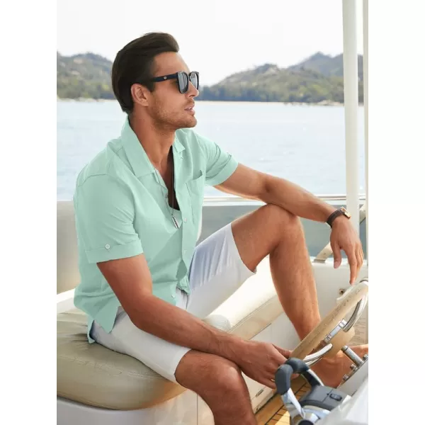 JMIERR Mens Cotton Linen Guayabera Shirts Casual Button Up Short Sleeve Summer Beach Shirt)