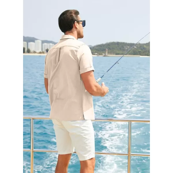 JMIERR Mens Cotton Linen Guayabera Shirts Casual Button Up Short Sleeve Summer Beach Shirt