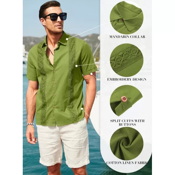 JMIERR Mens Cotton Linen Guayabera Shirts Casual Button Up Short Sleeve Summer Beach Shirt