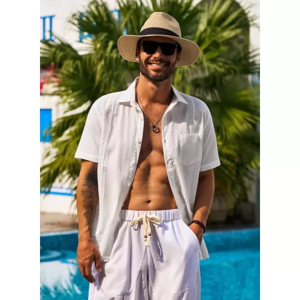 JMIERR Mens Cotton Linen Guayabera Shirts Casual Button Up Short Sleeve Summer Beach Shirt