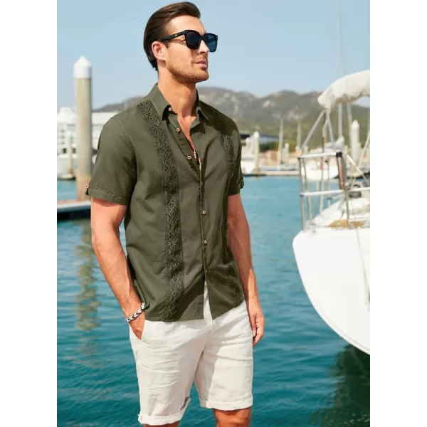 JMIERR Mens Cotton Linen Guayabera Shirts Casual Button Up Short Sleeve Summer Beach Shirt