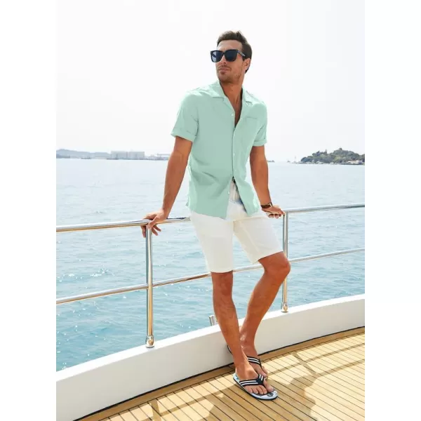 JMIERR Mens Cotton Linen Guayabera Shirts Casual Button Up Short Sleeve Summer Beach Shirt)