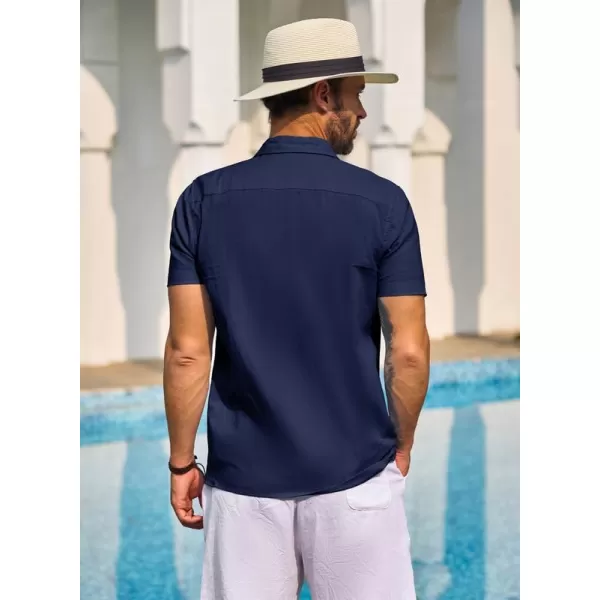 JMIERR Mens Cotton Linen Guayabera Shirts Casual Button Up Short Sleeve Summer Beach Shirt