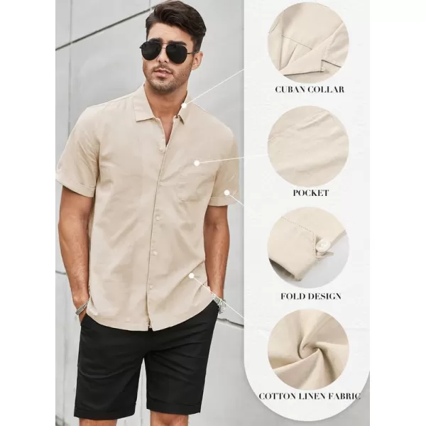 JMIERR Mens Cotton Linen Guayabera Shirts Casual Button Up Short Sleeve Summer Beach Shirt