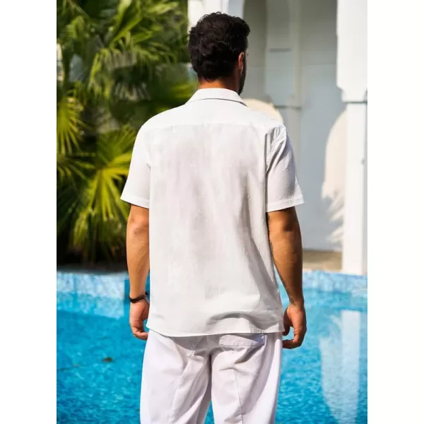 JMIERR Mens Cotton Linen Guayabera Shirts Casual Button Up Short Sleeve Summer Beach Shirt
