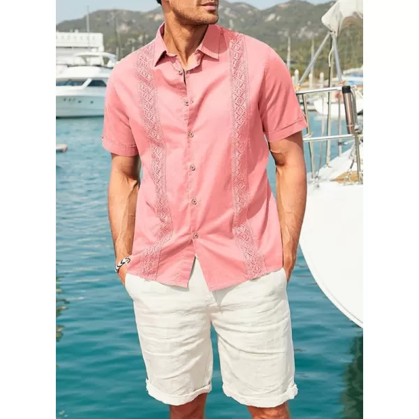 JMIERR Mens Cotton Linen Guayabera Shirts Casual Button Up Short Sleeve Summer Beach Shirt