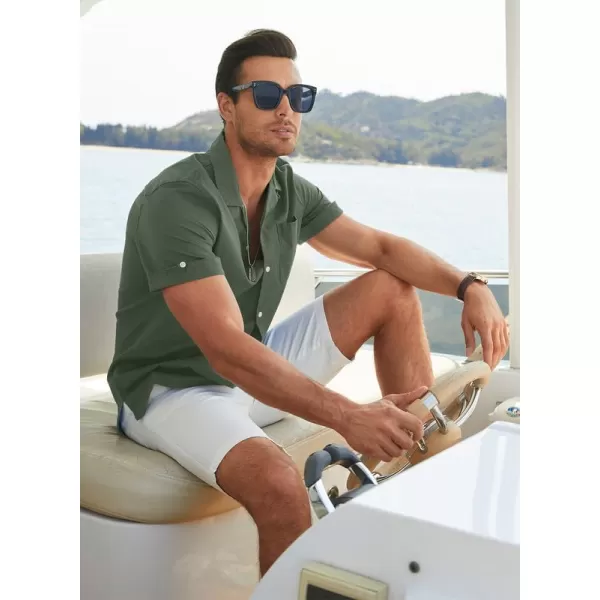 JMIERR Mens Cotton Linen Guayabera Shirts Casual Button Up Short Sleeve Summer Beach Shirt
