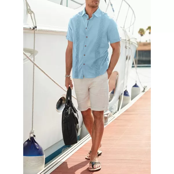 JMIERR Mens Cotton Linen Guayabera Shirts Casual Button Up Short Sleeve Summer Beach Shirt