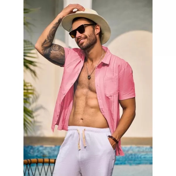 JMIERR Mens Cotton Linen Guayabera Shirts Casual Button Up Short Sleeve Summer Beach Shirt