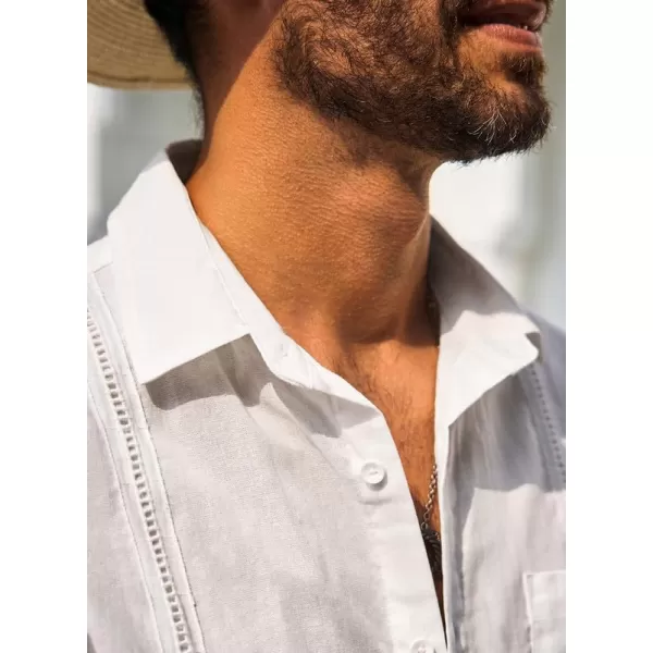 JMIERR Mens Cotton Linen Guayabera Shirts Casual Button Up Short Sleeve Summer Beach Shirt
