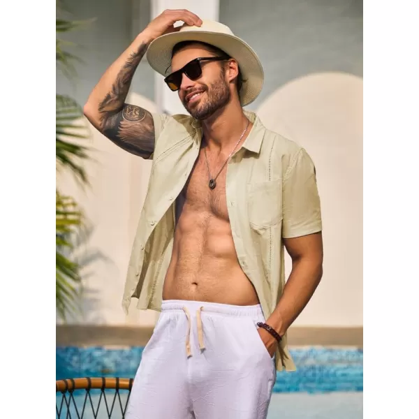 JMIERR Mens Cotton Linen Guayabera Shirts Casual Button Up Short Sleeve Summer Beach Shirt