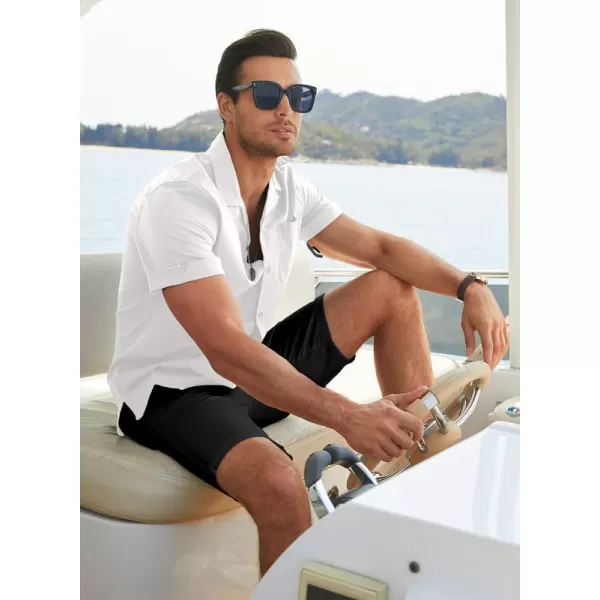 JMIERR Mens Cotton Linen Guayabera Shirts Casual Button Up Short Sleeve Summer Beach Shirt