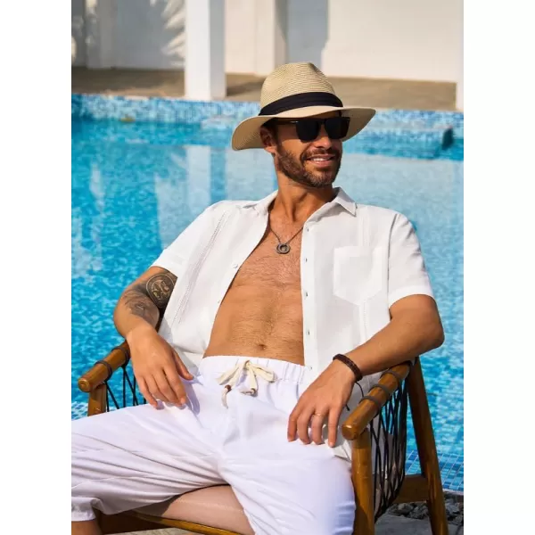 JMIERR Mens Cotton Linen Guayabera Shirts Casual Button Up Short Sleeve Summer Beach Shirt