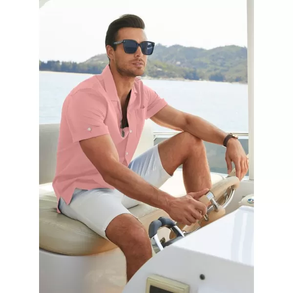 JMIERR Mens Cotton Linen Guayabera Shirts Casual Button Up Short Sleeve Summer Beach Shirt