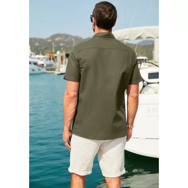 JMIERR Mens Cotton Linen Guayabera Shirts Casual Button Up Short Sleeve Summer Beach Shirt
