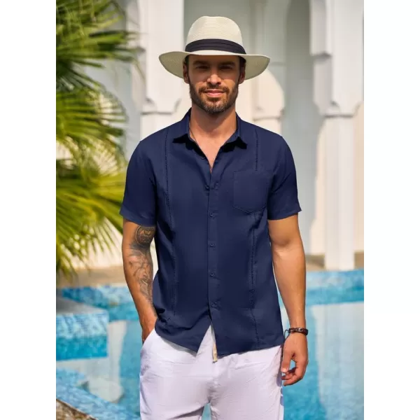 JMIERR Mens Cotton Linen Guayabera Shirts Casual Button Up Short Sleeve Summer Beach Shirt