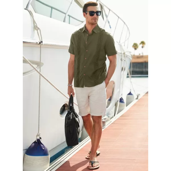 JMIERR Mens Cotton Linen Guayabera Shirts Casual Button Up Short Sleeve Summer Beach Shirt