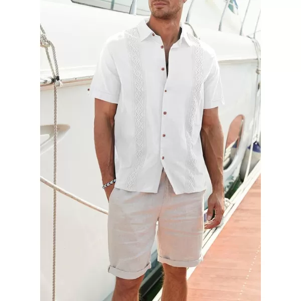 JMIERR Mens Cotton Linen Guayabera Shirts Casual Button Up Short Sleeve Summer Beach Shirt