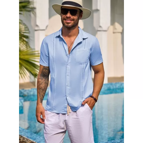 JMIERR Mens Cotton Linen Guayabera Shirts Casual Button Up Short Sleeve Summer Beach Shirt