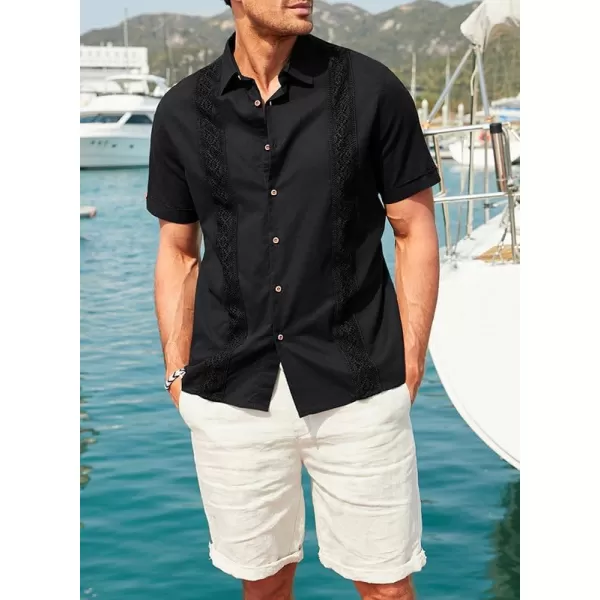 JMIERR Mens Cotton Linen Guayabera Shirts Casual Button Up Short Sleeve Summer Beach Shirt