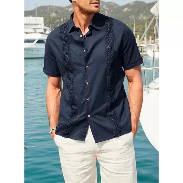 JMIERR Mens Cotton Linen Guayabera Shirts Casual Button Up Short Sleeve Summer Beach Shirt