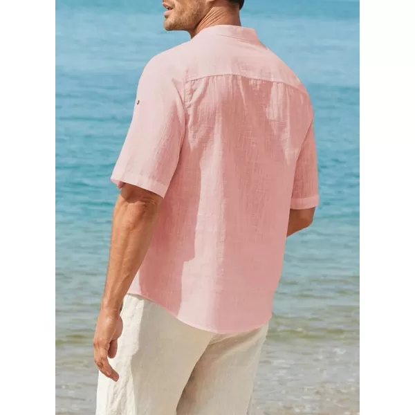 JMIERR Mens Cotton Linen Henley Shirt Casual Button Down Short Sleeve Tropical Shirts Summer Beach T Shirts