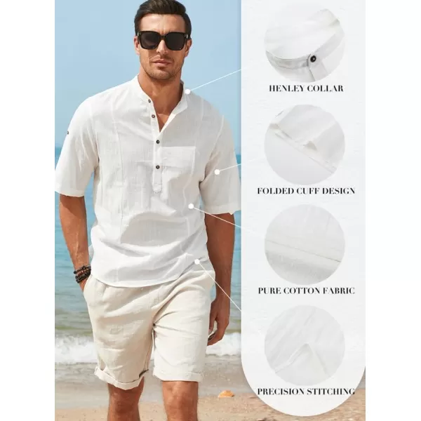 JMIERR Mens Cotton Linen Henley Shirt Casual Button Down Short Sleeve Tropical Shirts Summer Beach T Shirts