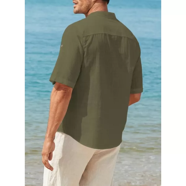 JMIERR Mens Cotton Linen Henley Shirt Casual Button Down Short Sleeve Tropical Shirts Summer Beach T Shirts