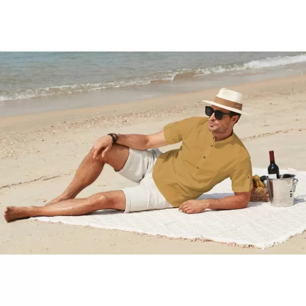 JMIERR Mens Cotton Linen Henley Shirt Casual Button Down Short Sleeve Tropical Shirts Summer Beach T Shirts